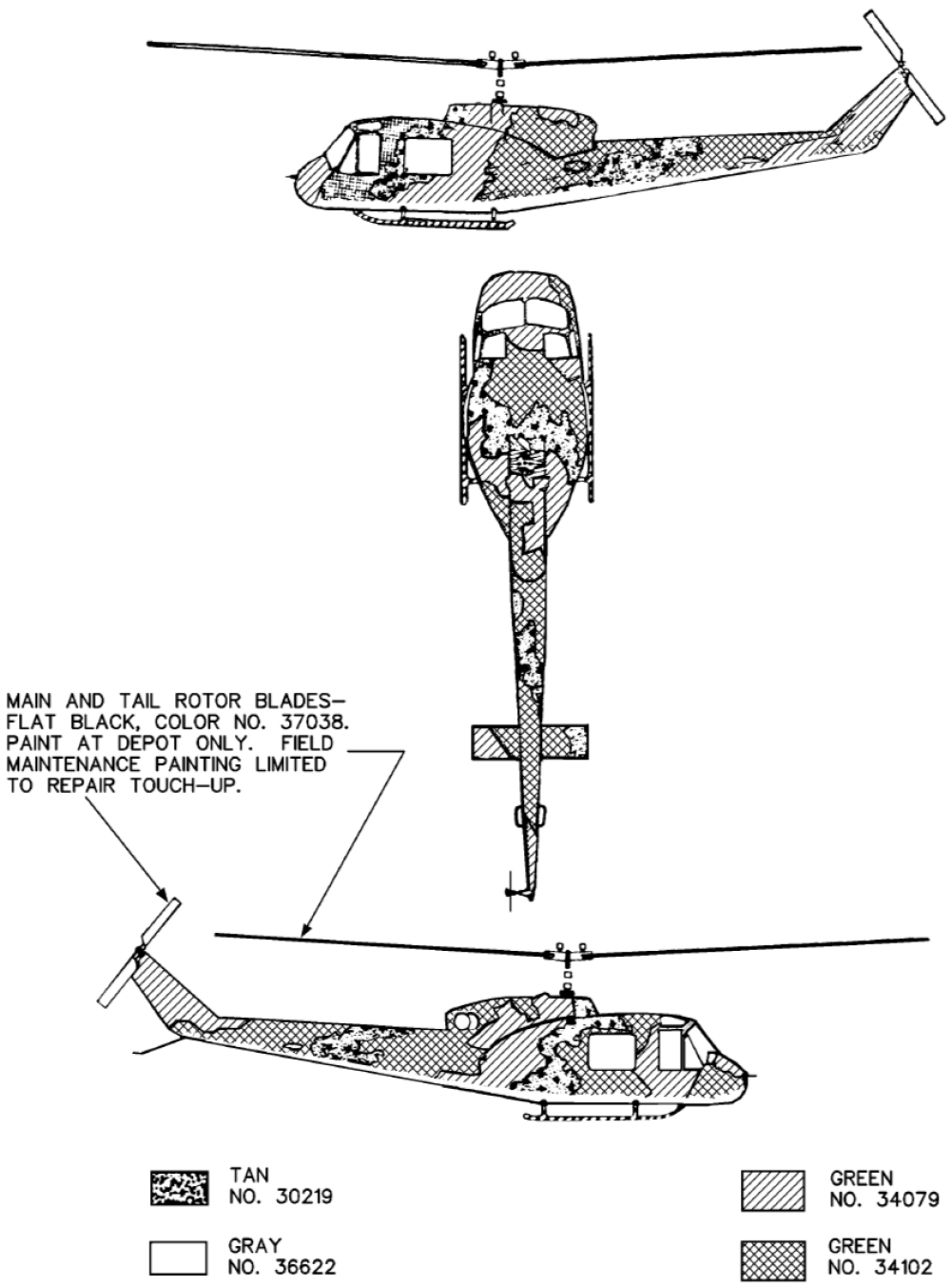 Bell UH-1D/F/H/N Iroquois USAF SEA Camouflage Color Profile and Paint Guide