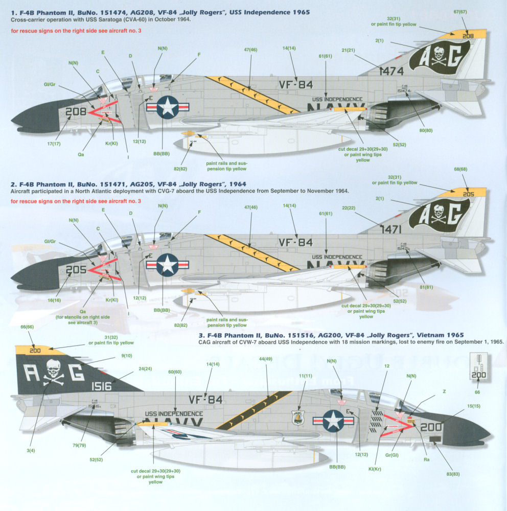 MILSPEC DECALS 1/48 Scale F-4B VF-84 Jolly Rogers Decal Set – MS 48-003 – Waterslide