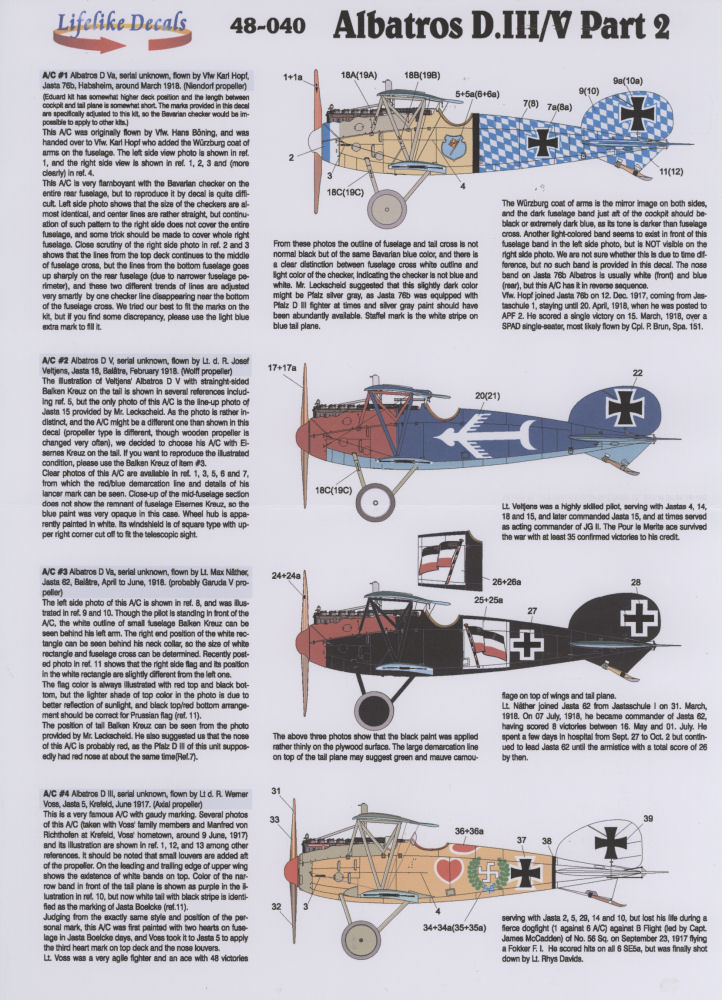 Lifelike Decals 1/48 Albatros D.III/V Part 2 Decal Image