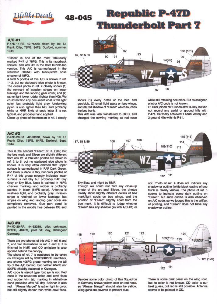 Lifelike Decals 1/48 Republic P-47D Thunderbolt Part 7 Decal Image