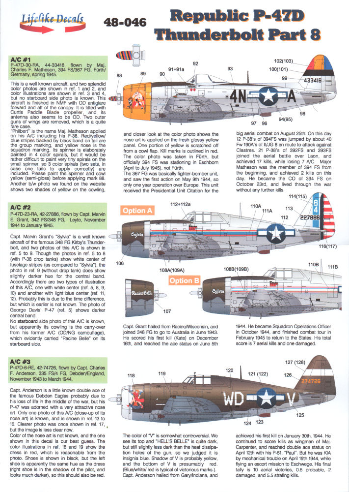 Lifelike Decals 1/48 Republic P-47D Thunderbolt Part 8 Decal Image