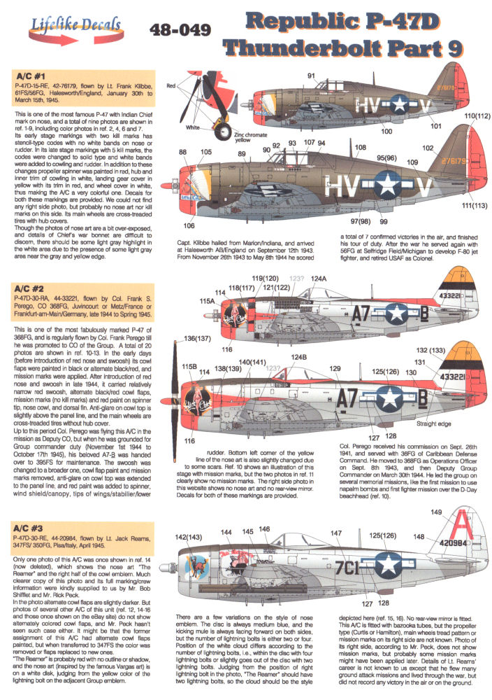 Lifelike Decals 1/48 Republic P-47D Thunderbolt Part 9 Decal Image