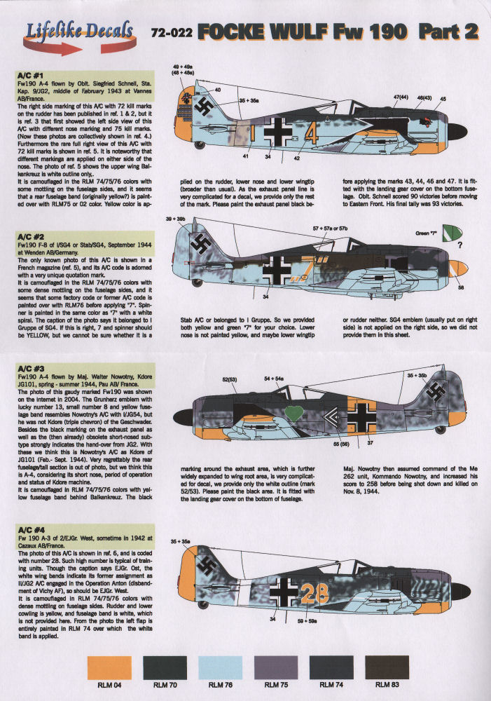 Lifelike Decals 1/72 Fw 190 Part 2 Decal Image