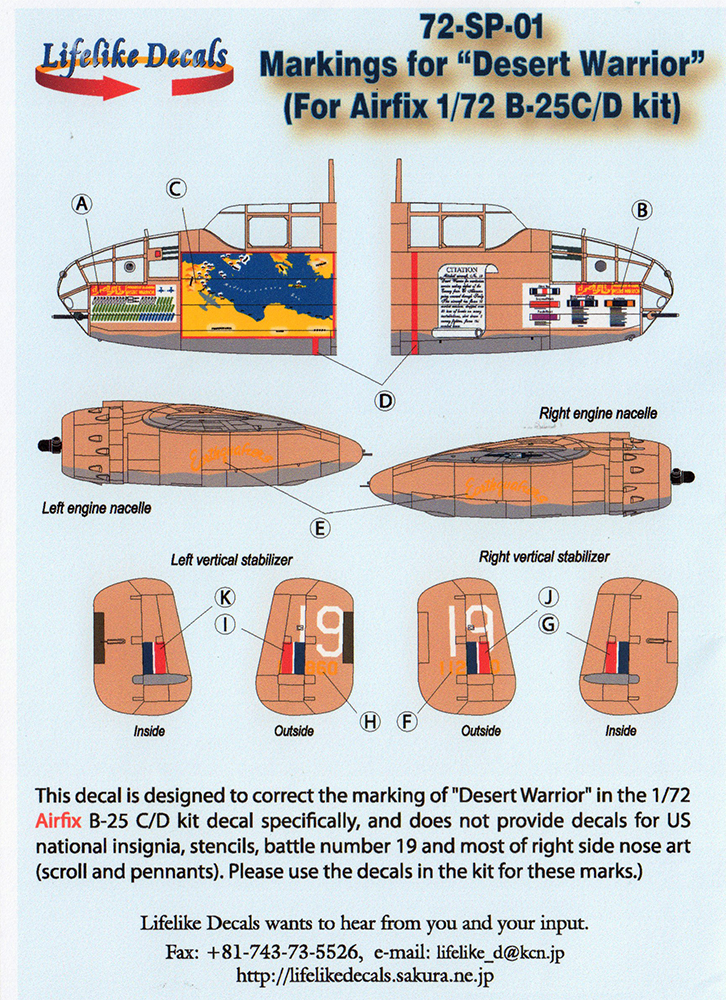 Lifelike Decals 1/72 B-25C/D 'Desert Warrior' Decal Image