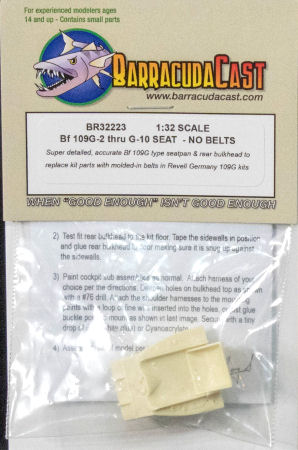 Bf 109G-2 thru G-10 Seat w/o Belts Set