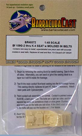 Bf 109G-2 Though G-10 Seat with Molded In Belts