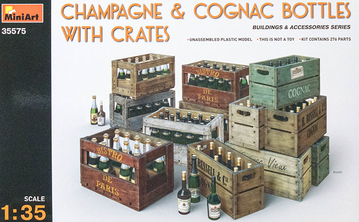Chapagne and Cognac Bottles with Crates