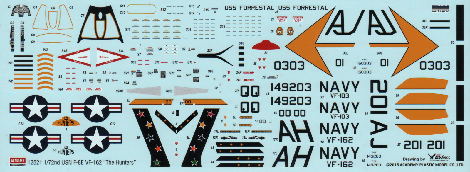 Academy 12521 1/72 F-8E Crusader Parts Image 03